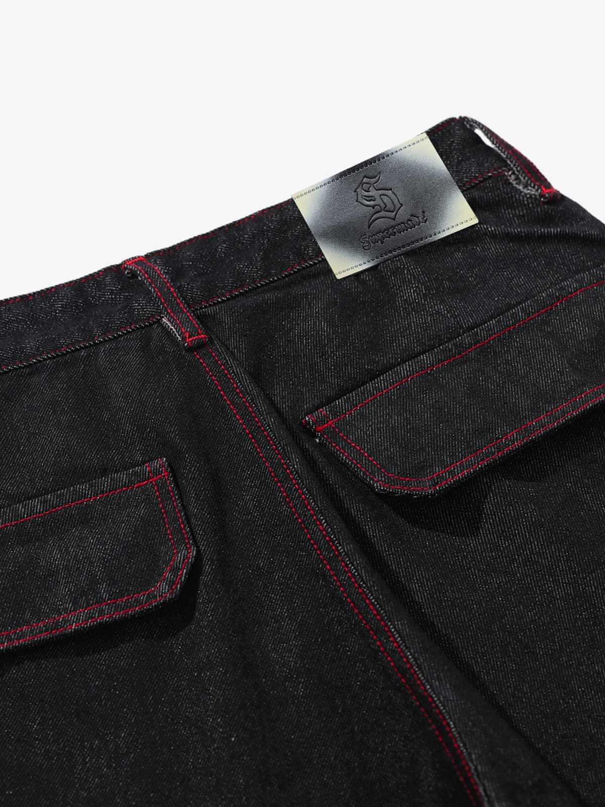 Retro Red Contrast Stitching Pocket Barrel Jeans