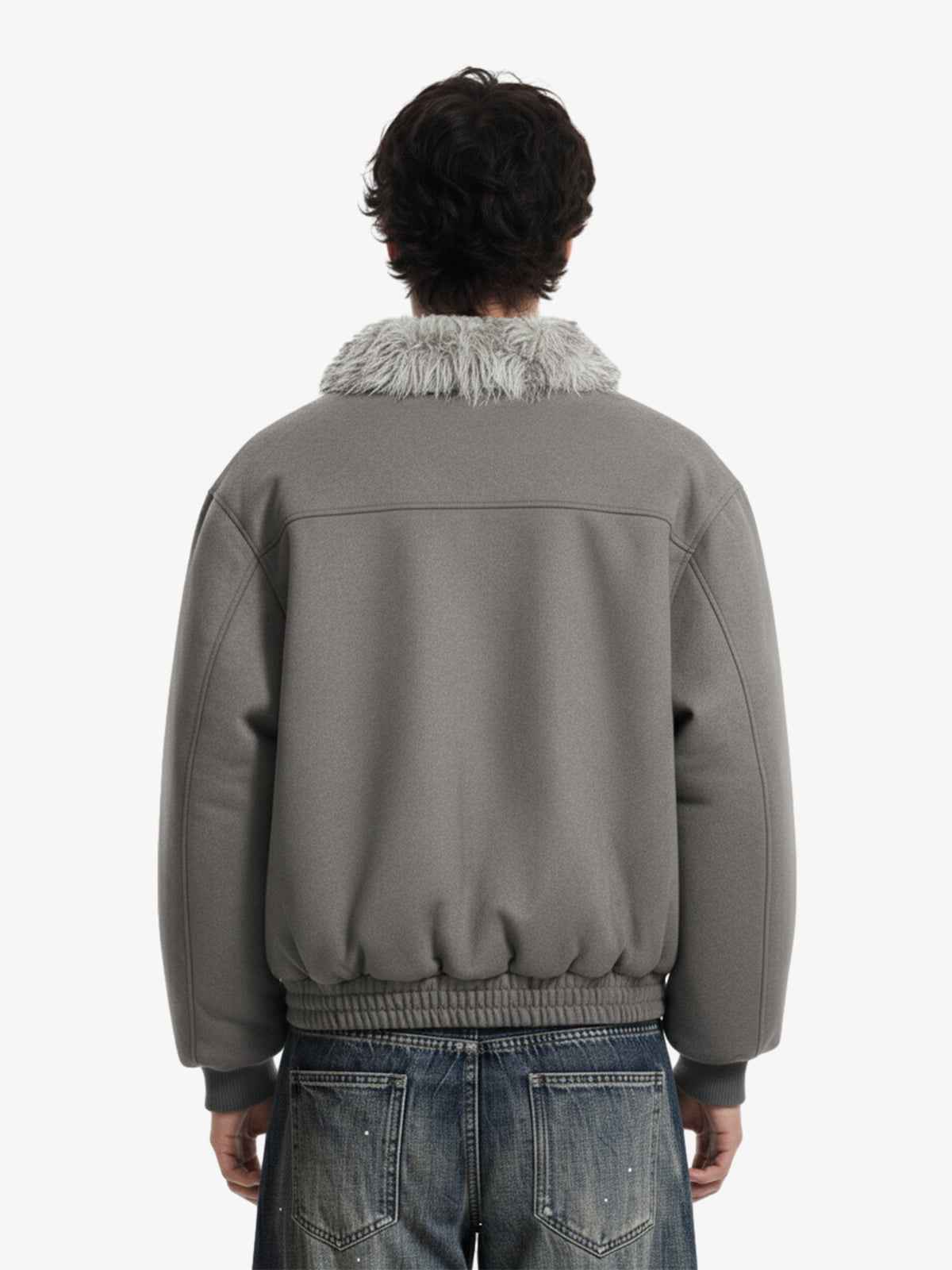 Vintage Faux Fur Trimmed Suede Padded Bomber Jacket