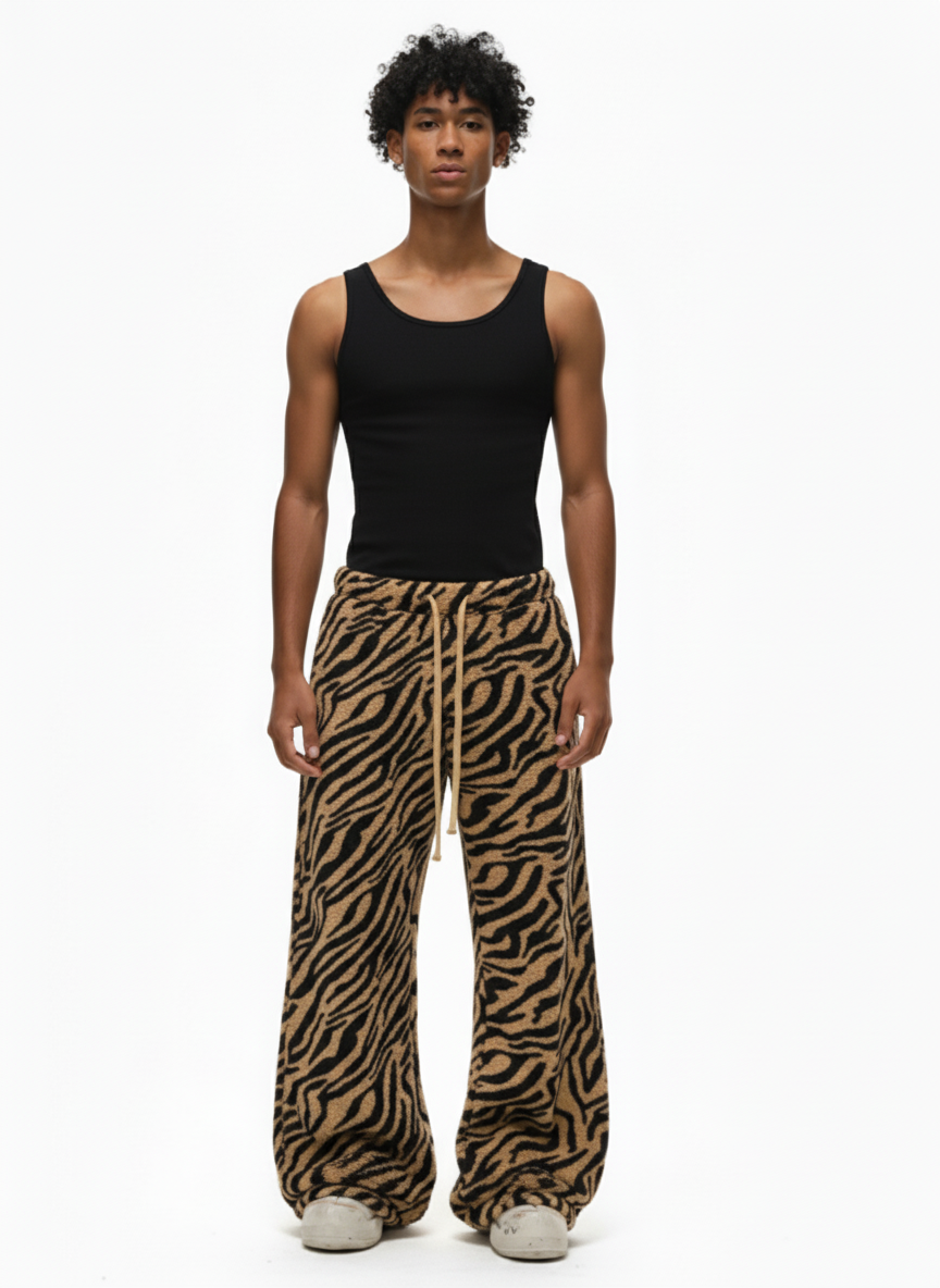 Retro Zebra Print Wide-Leg Lounge Barrel Pants - Luxuryurbanwear