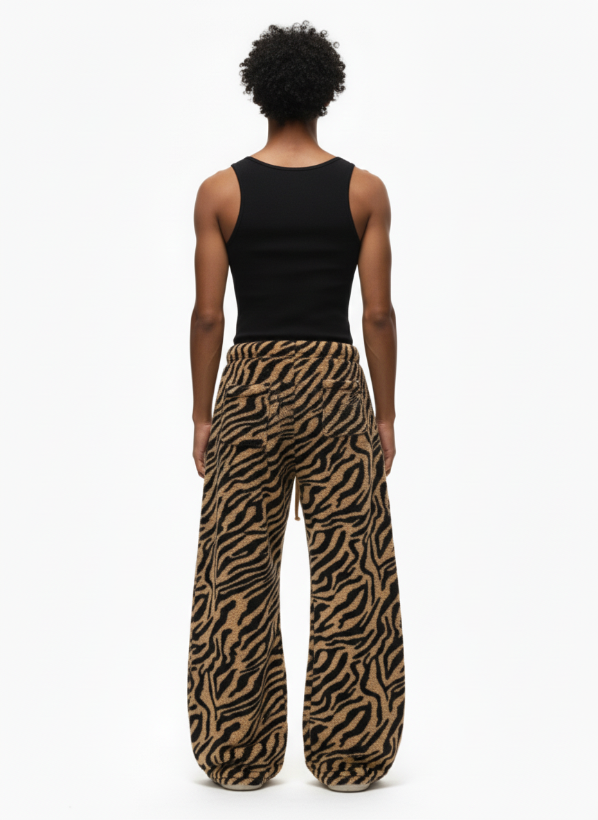 Retro Zebra Print Wide-Leg Lounge Barrel Pants - Luxuryurbanwear