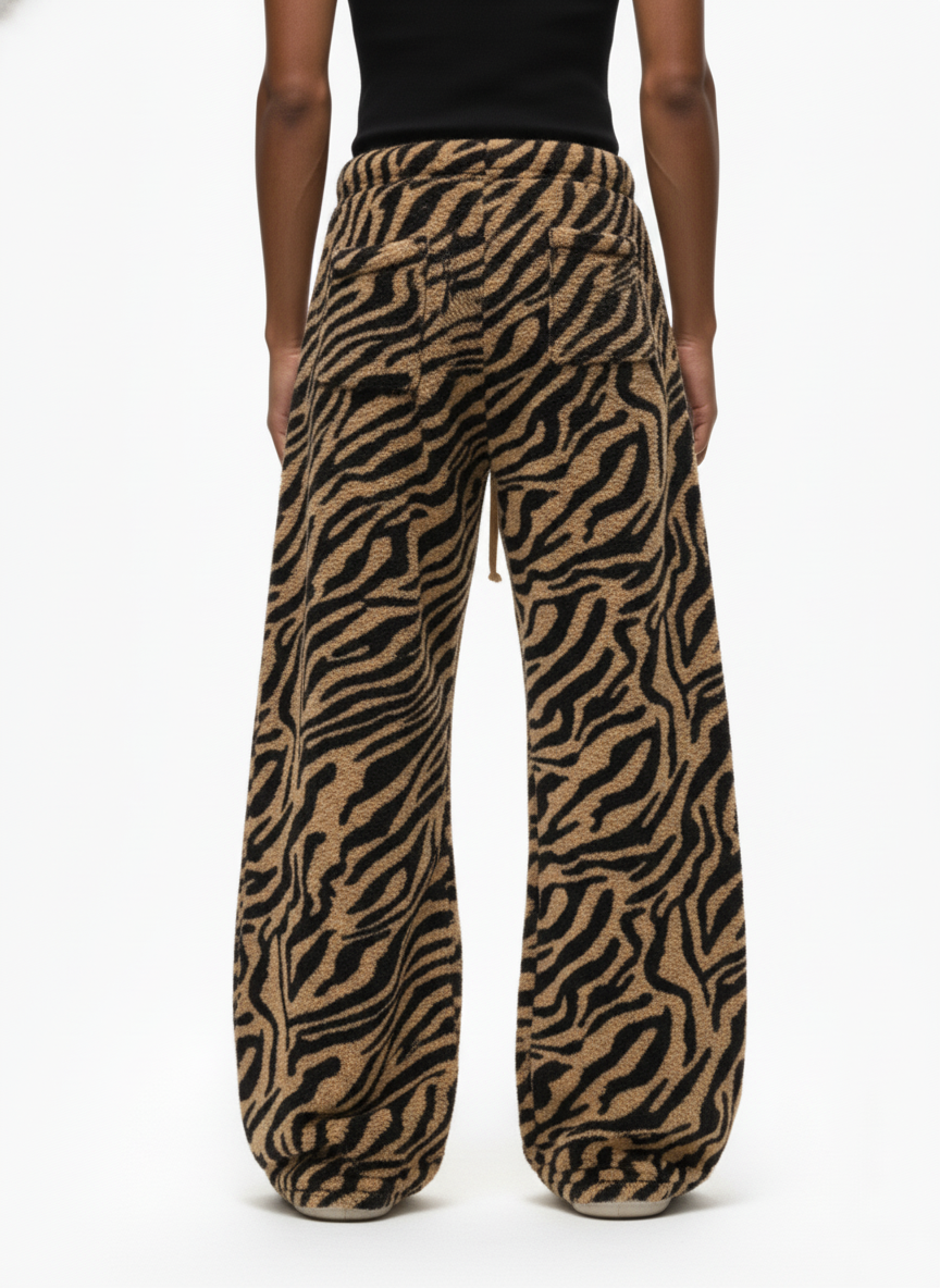 Retro Zebra Print Wide-Leg Lounge Barrel Pants - Luxuryurbanwear