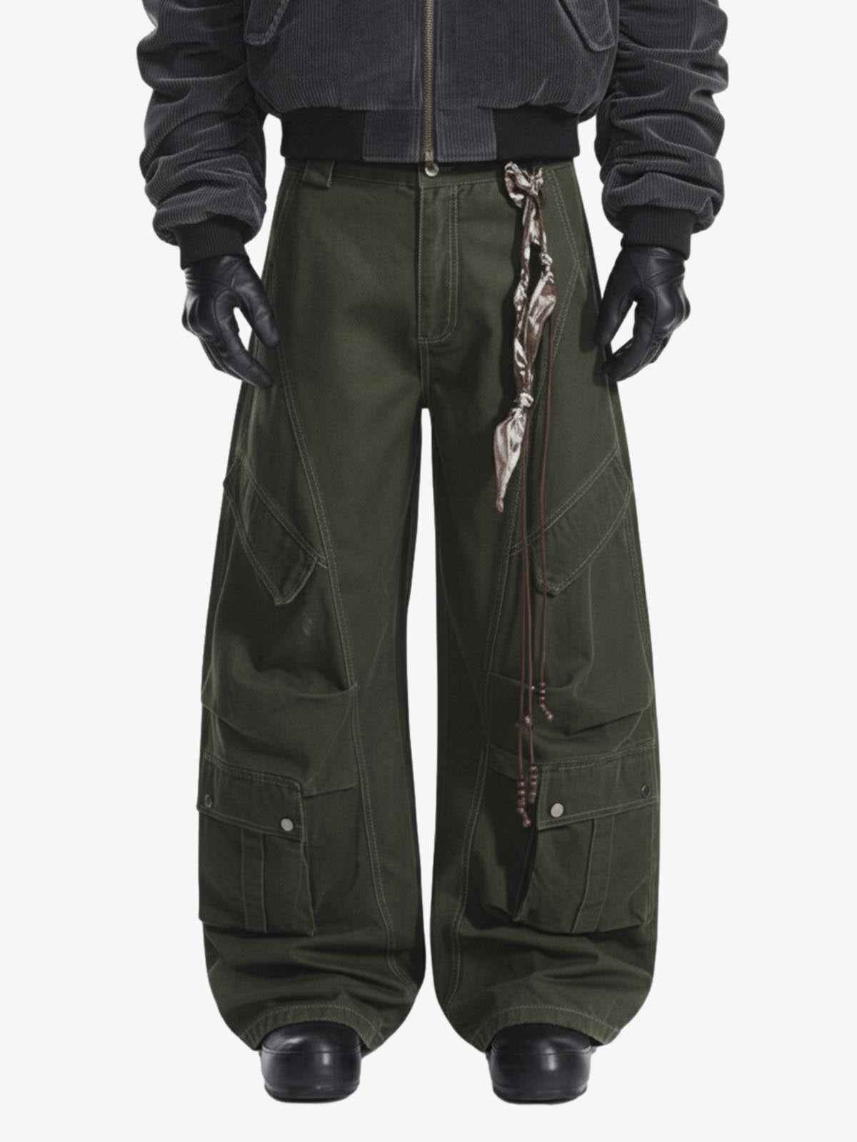 Draped Fabric Accessories Deconstructed Wide Leg Cargo Pants