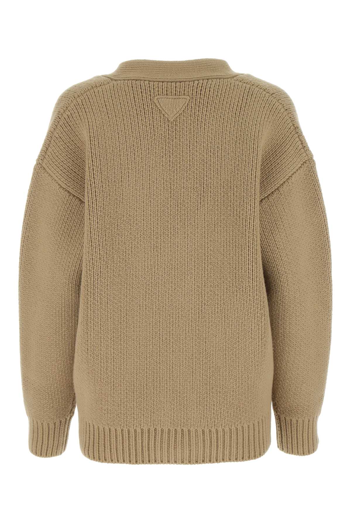 Prada Women Cappuccino Wool Blend Oversize Cardigan