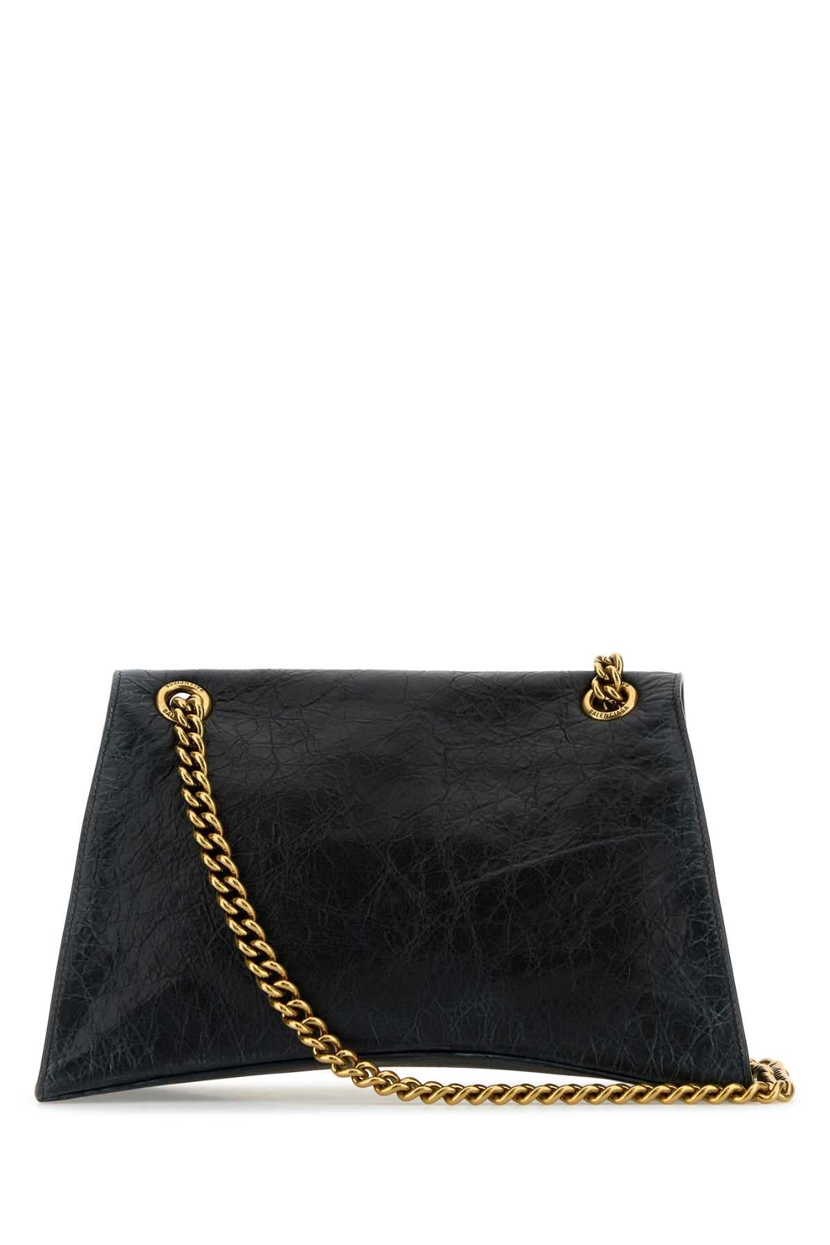 Balenciaga Women Black Leather Medium Crush Chain Shoulder Bag