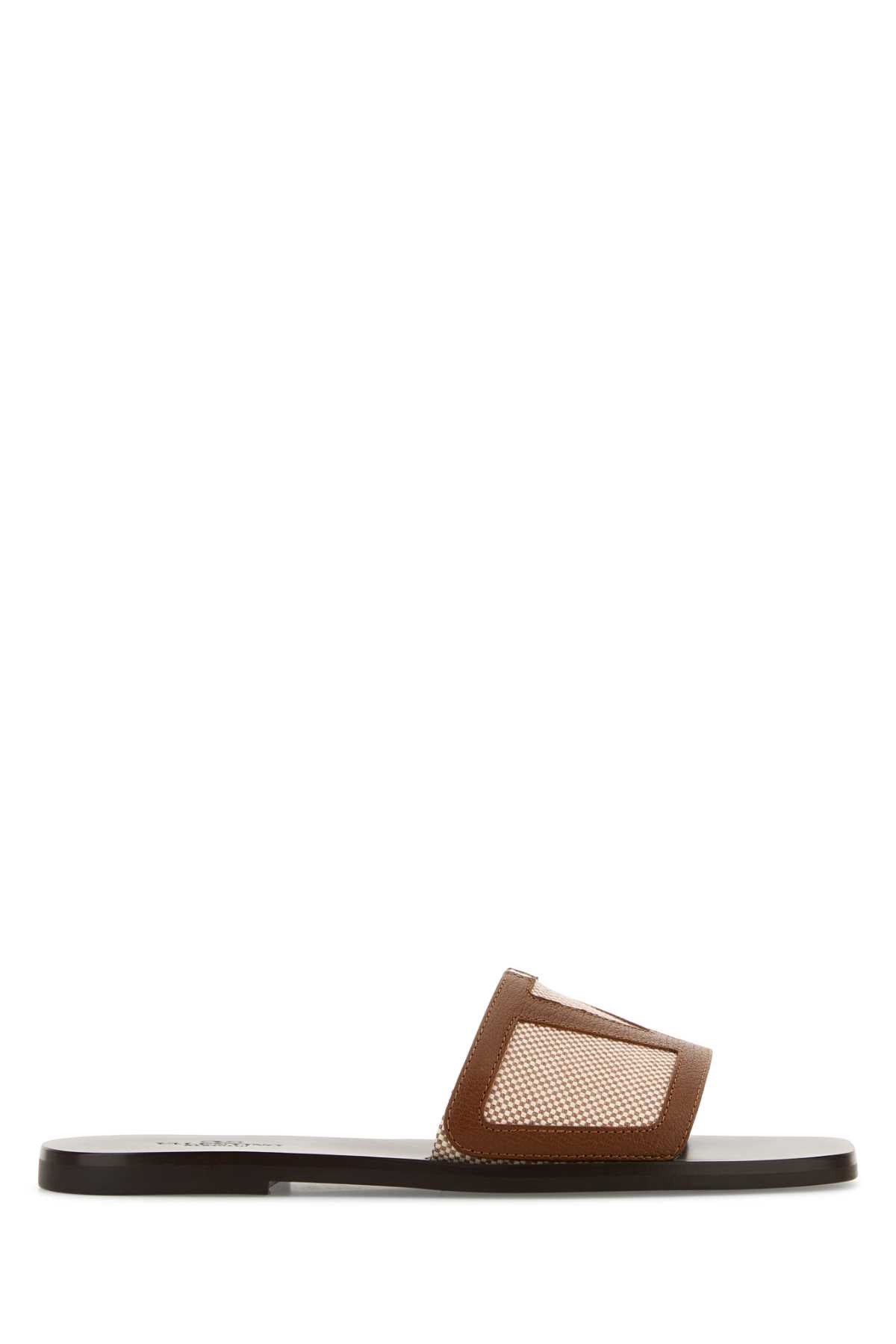Valentino Garavani Men Two-Tone Canvas And Leather Viva Superstar Slippers