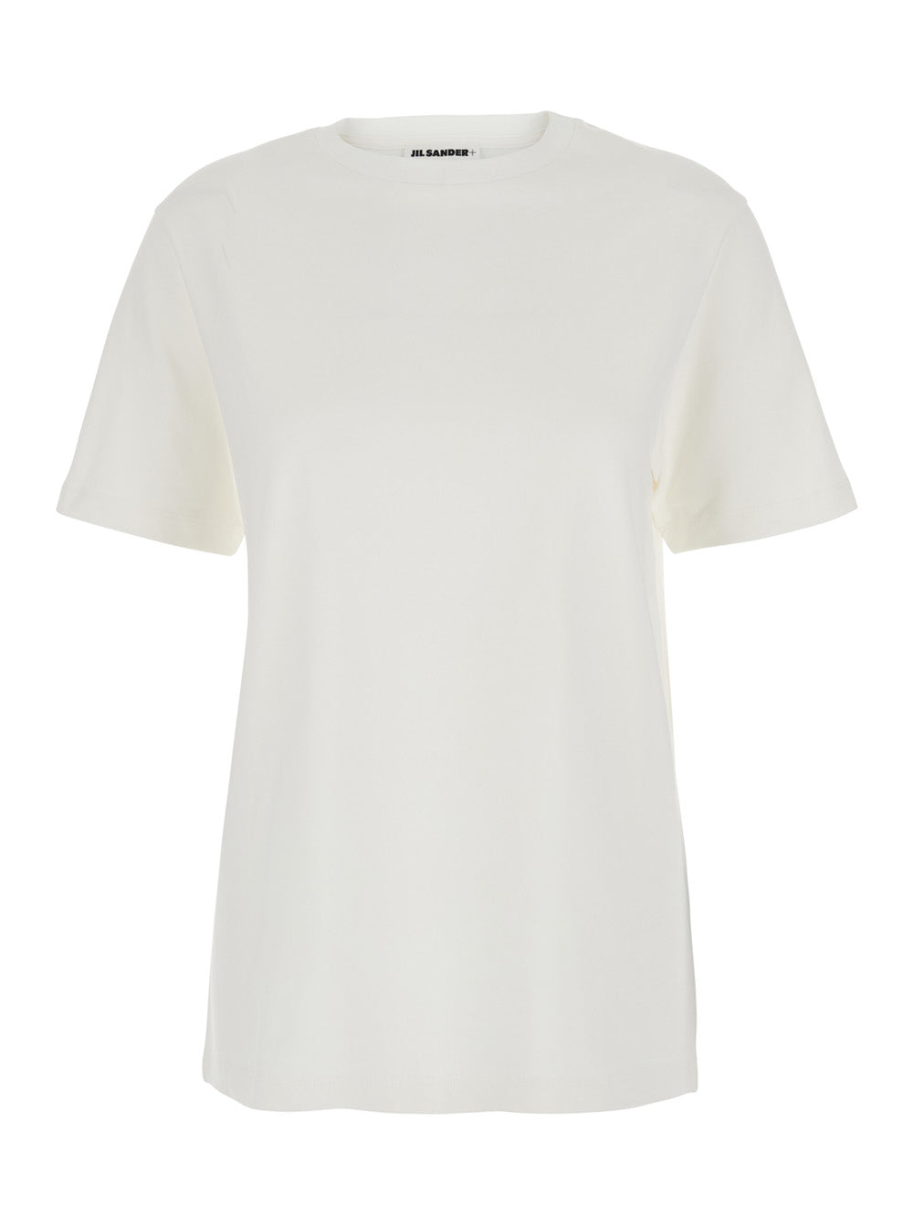 Jil Sander Women White Crewneck T-Shirt With Logo Patch Applied On The Back In Cotton Woman