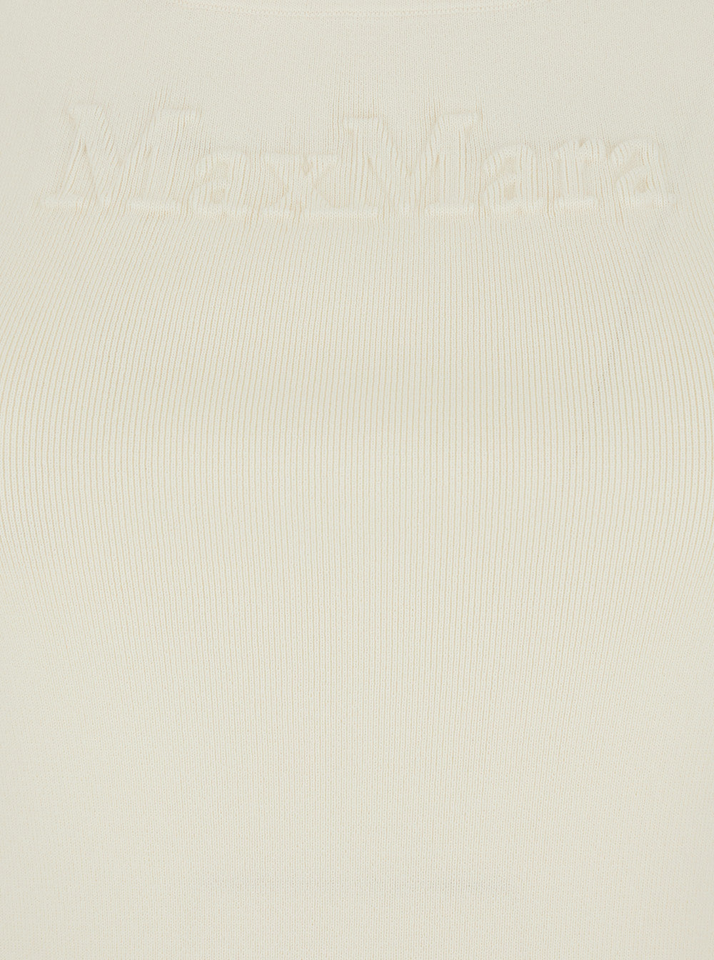 Max Mara Women 'Pentola' White Sleeveless Top With Square Neck And Tonal Logo Lettering Embroidery On The Front In Viscose Blend Woman