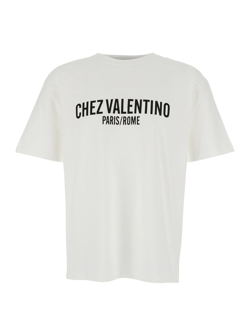 Valentino Men 'Chez' White Crewneck T-Shirt With Maxi Logo Print On The Front In Cotton Man