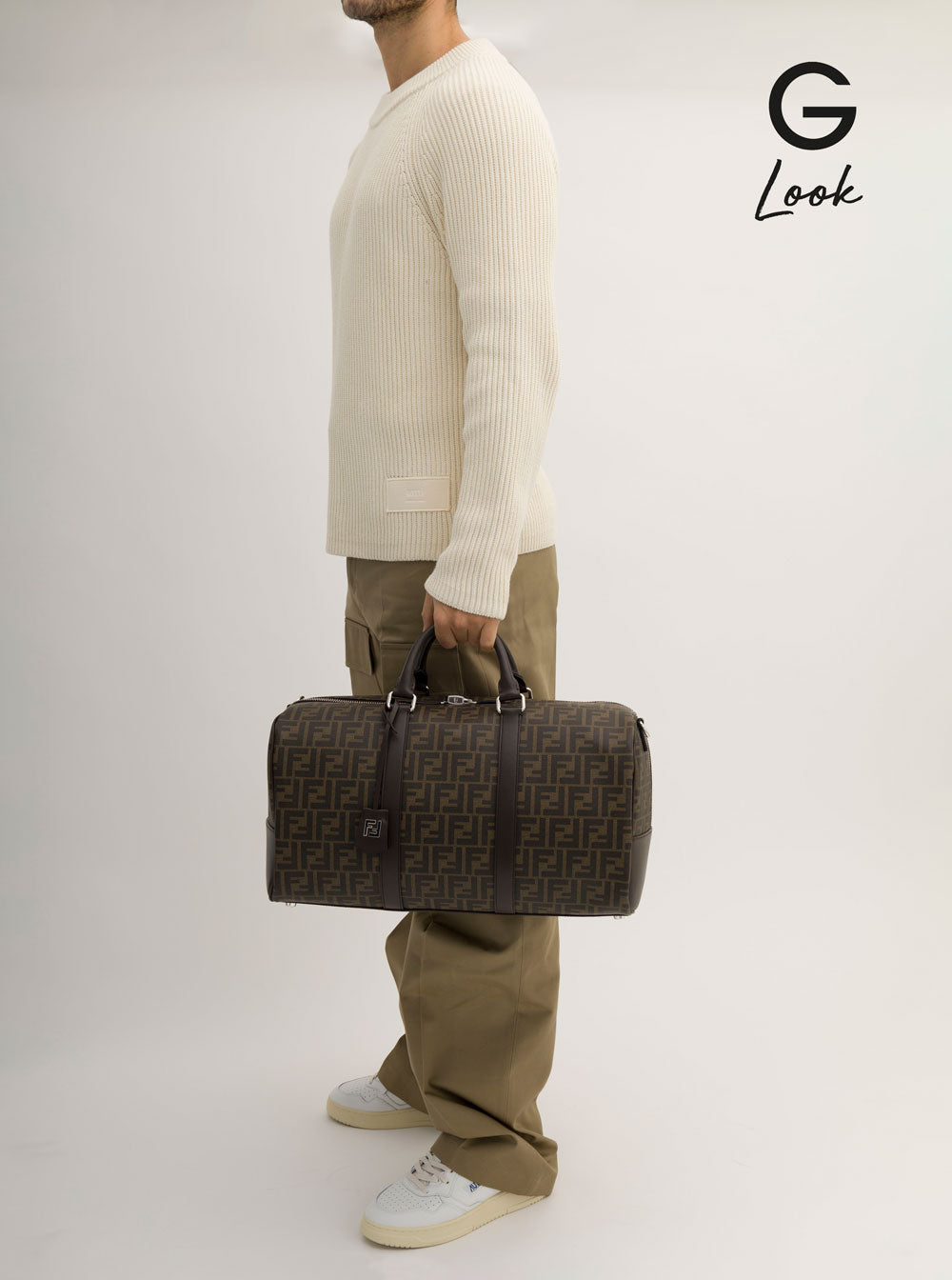 Fendi Men Brown Suitcase With All-Over Ff Motif And Ff Plate On The Front In Fabric For Men