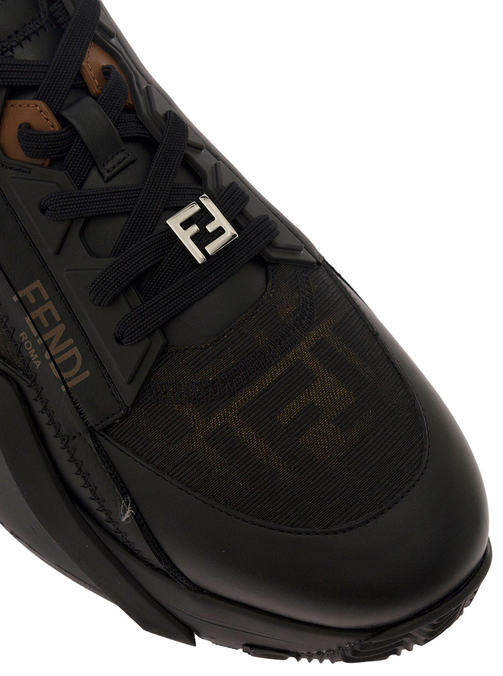 Fendi Men 'Fendi Flow' Black Low Sneakers With Diagonal F Detail In Fabric Man