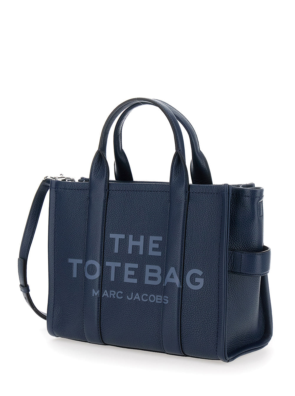 Marc Jacobs Women 'The Tote Bag Medium' Blue Bag With Printed Logo On Front In Hammered Leather Women
