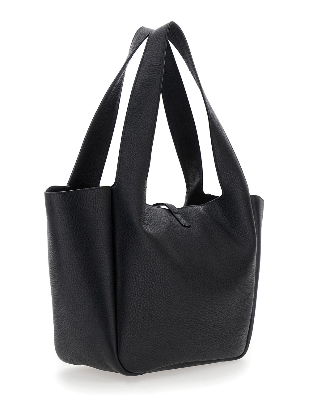 Saint Laurent Women Tote Bag With Two Top Handles And Hook Closure Cassandre In Grained Black Leather For Women