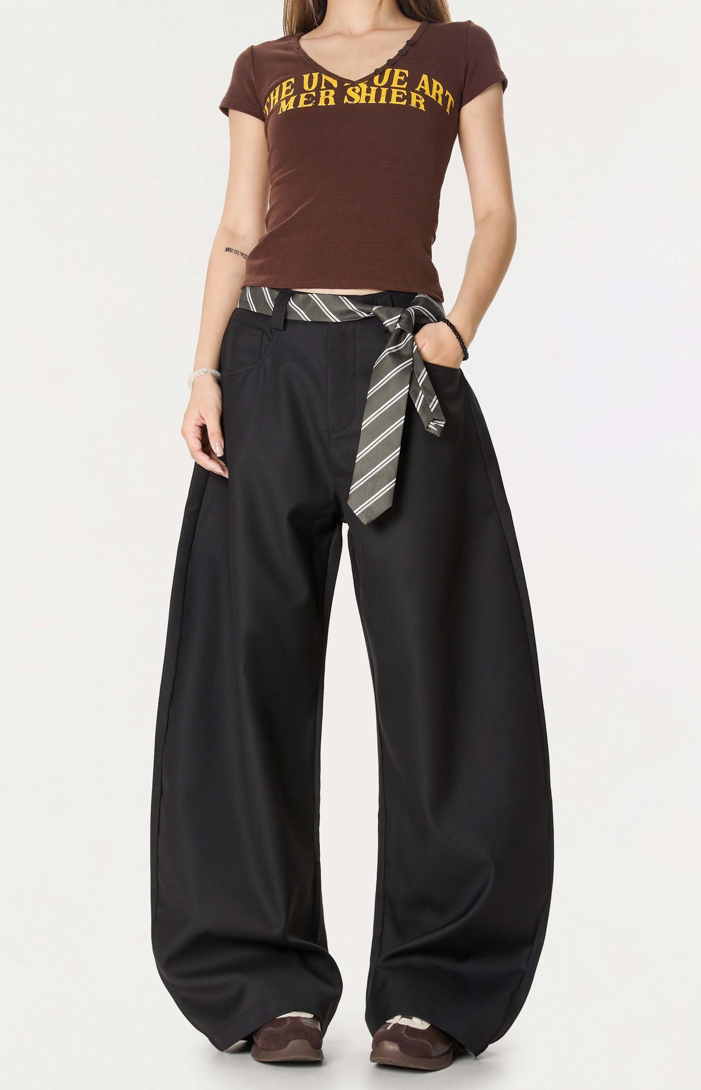 Pinstripe Twist | Belted Tailored Trousers - Luxuryurbanwear