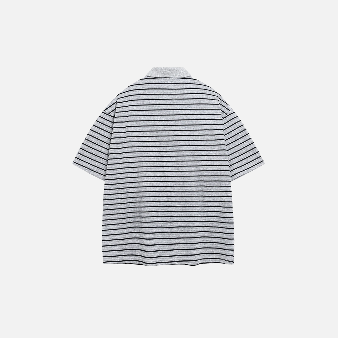 Casual Striped Polo with Badge Short Sleeve T-Shirt - Luxuryurbanwear