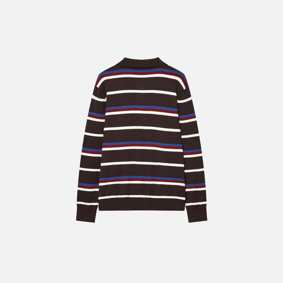 Academy Style Retro Striped Knit Polo Sweater - Luxuryurbanwear