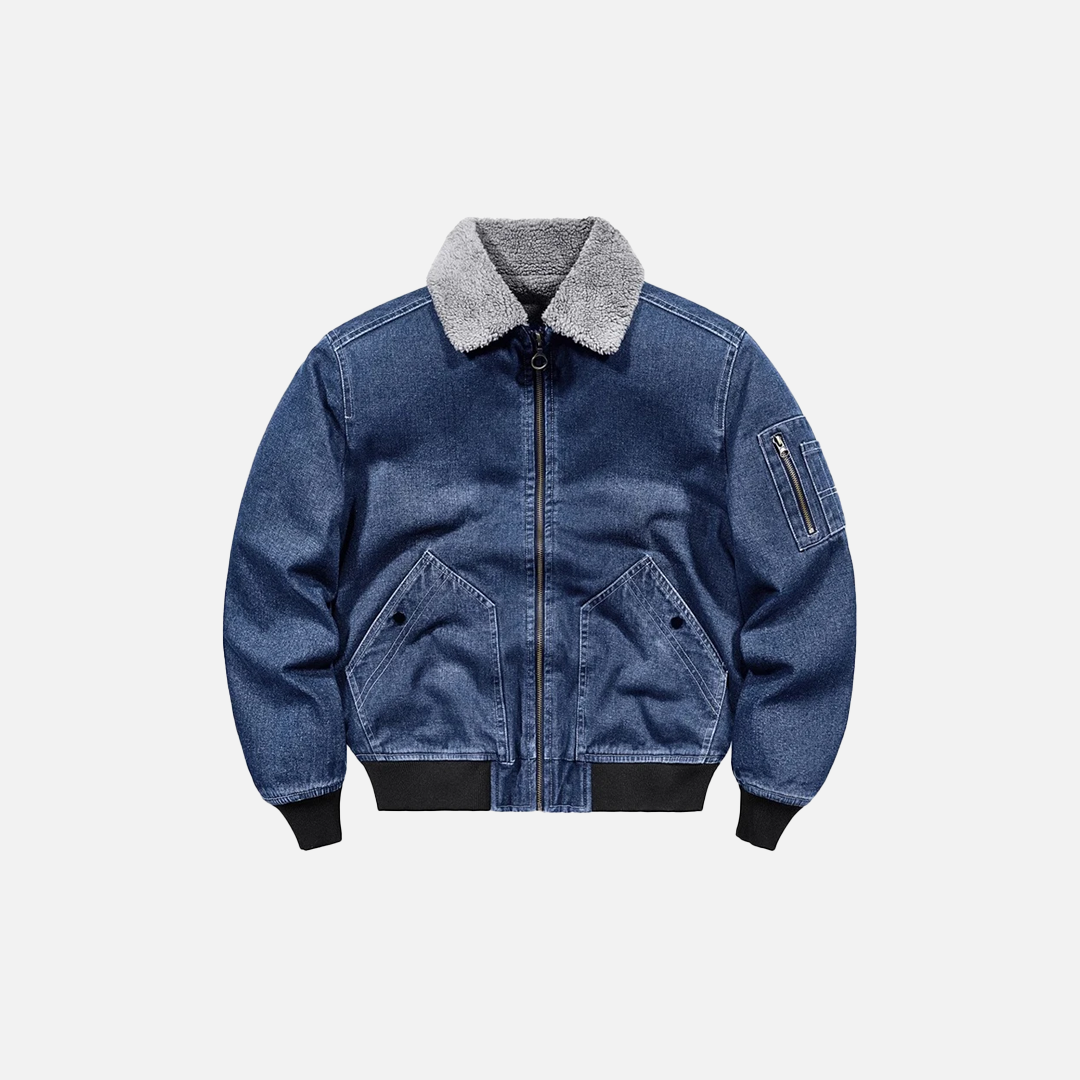 Thicken Turn-Down Fur Collar Fleece Denim Jacket - Luxuryurbanwear