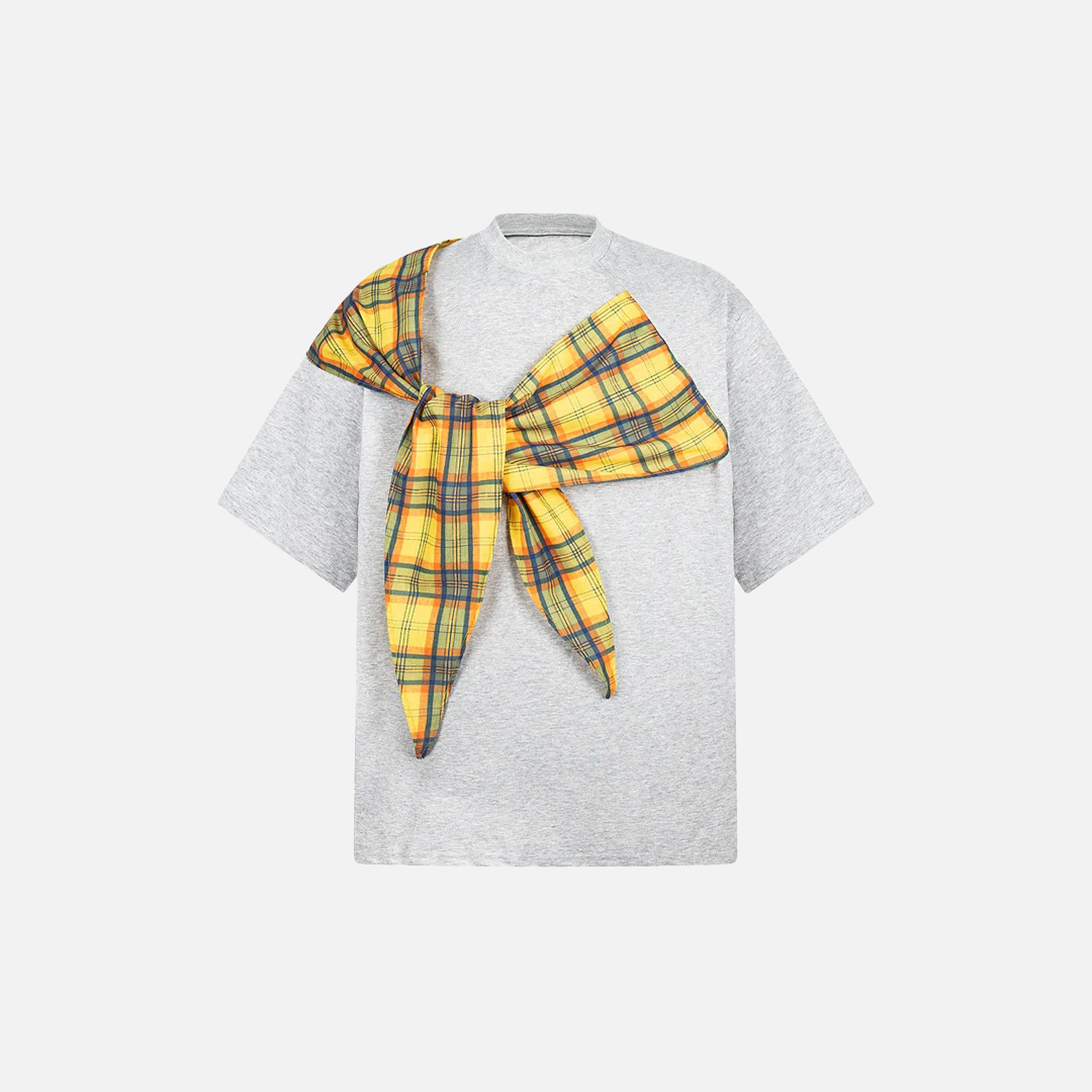 Streetwear Loose Plaid Patchwork Crew Neck T-Shirt - Luxuryurbanwear