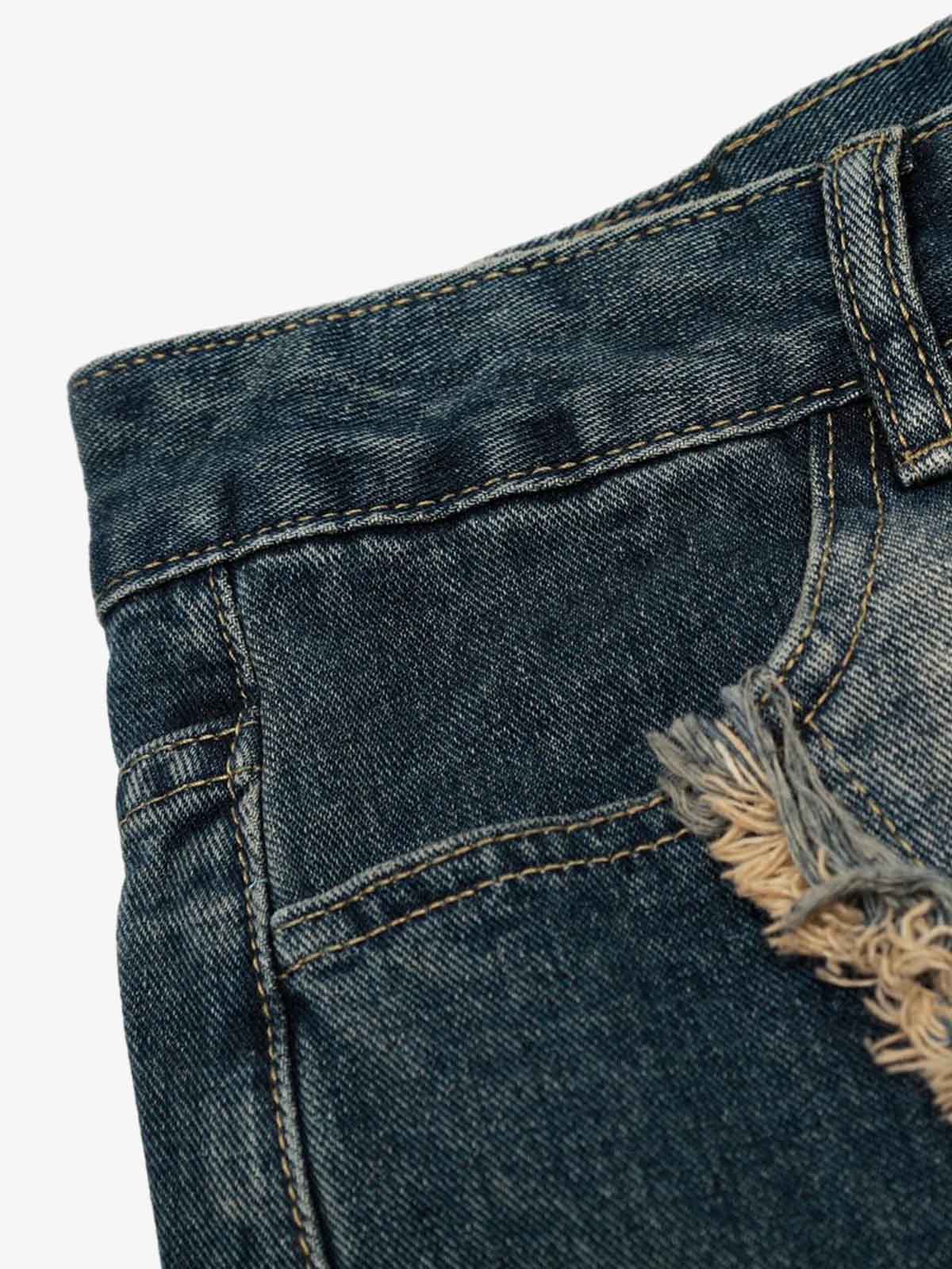 Vintage Embroidered Washed Raw-Edge Graffiti Scimitar Jeans - Luxuryurbanwear