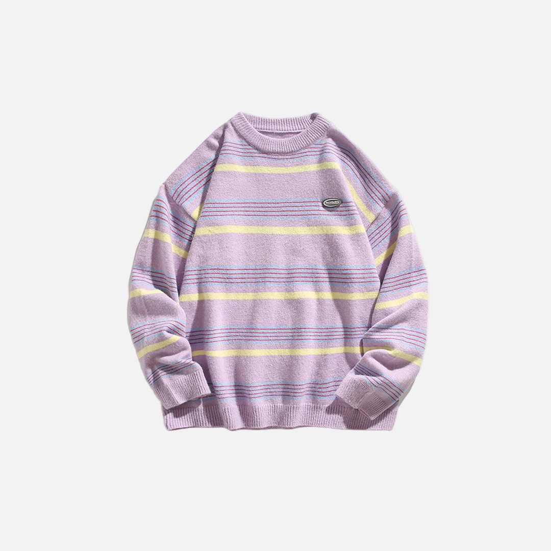 Colorblock Striped College Style Knit Sweater