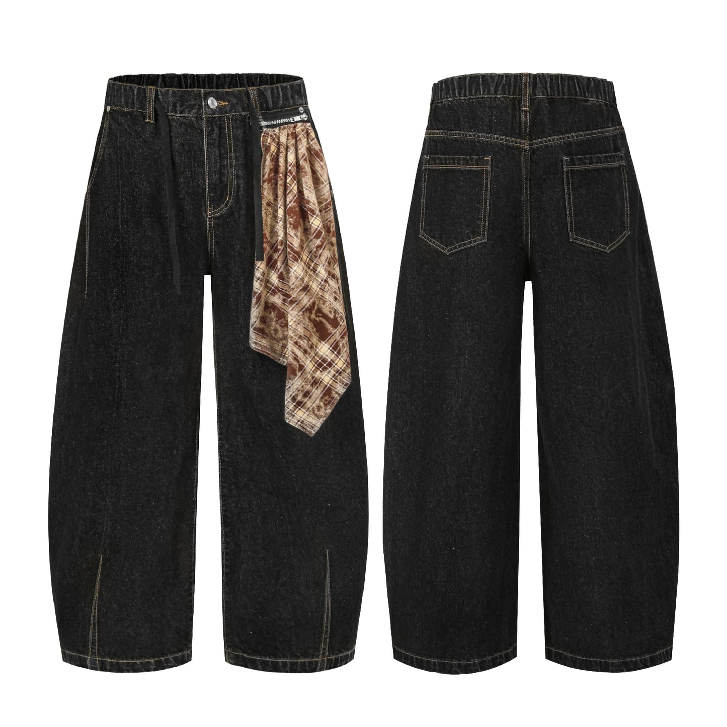 Scarf Detail Denim Jeans - Bandana Accent Streetwear Denim | LuxuryUrbanwear - Luxuryurbanwear