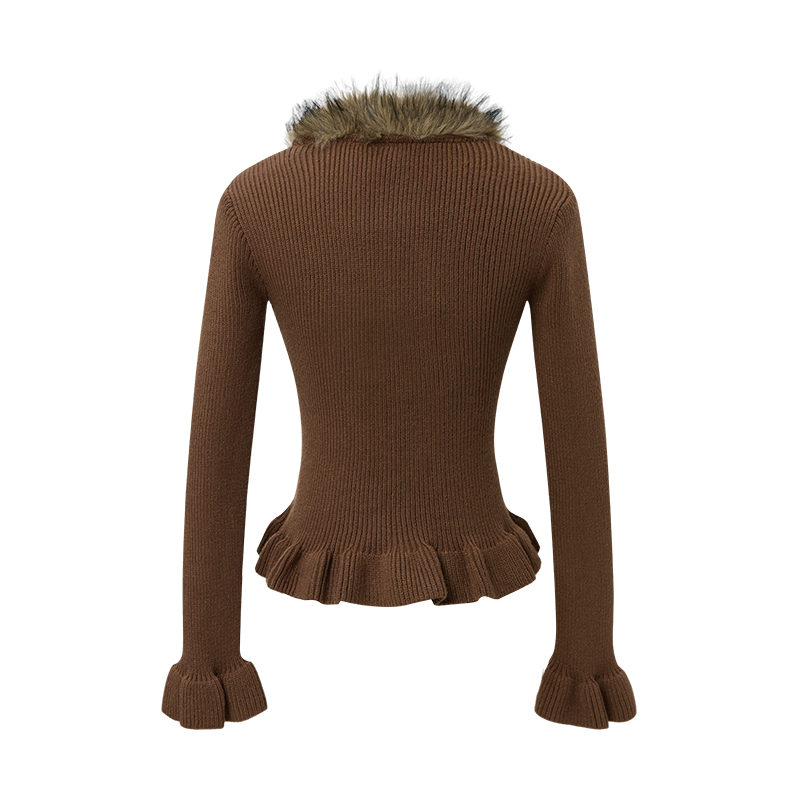 Buckled Fur | Knit Cardigan with Faux Trim - Luxuryurbanwear