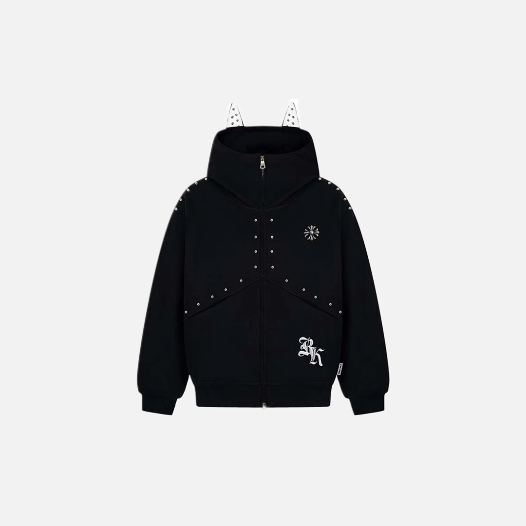 Y2K Rivet Patchwork Casual Loose Hooded Sweatshirt - Luxuryurbanwear