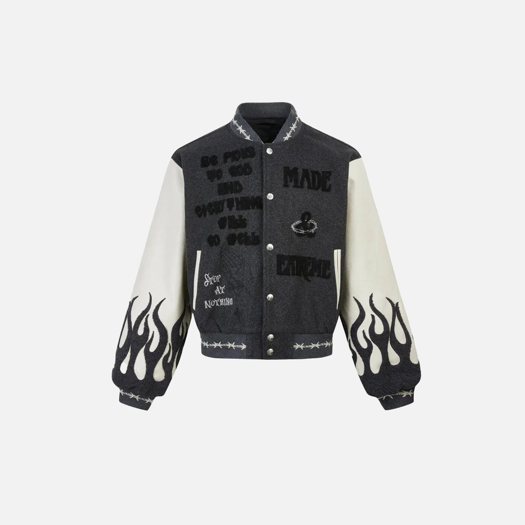 Embroidered Woolen Splice Hip Hop Varsity Jacket - Luxuryurbanwear