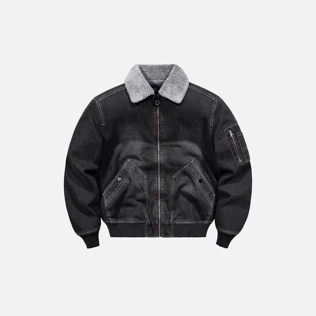 Thicken Turn-Down Fur Collar Fleece Denim Jacket - Luxuryurbanwear