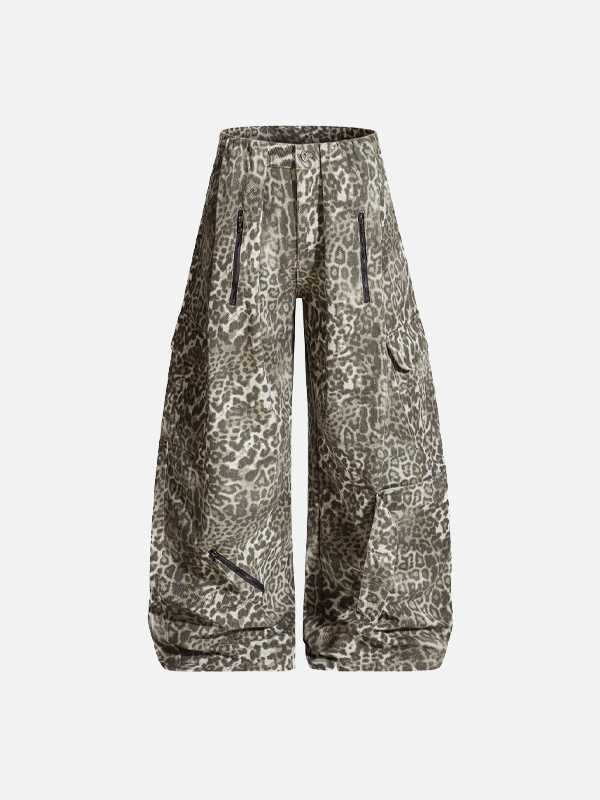 Streetwear Punk Leopard Print Wide Leg Pants - Luxuryurbanwear