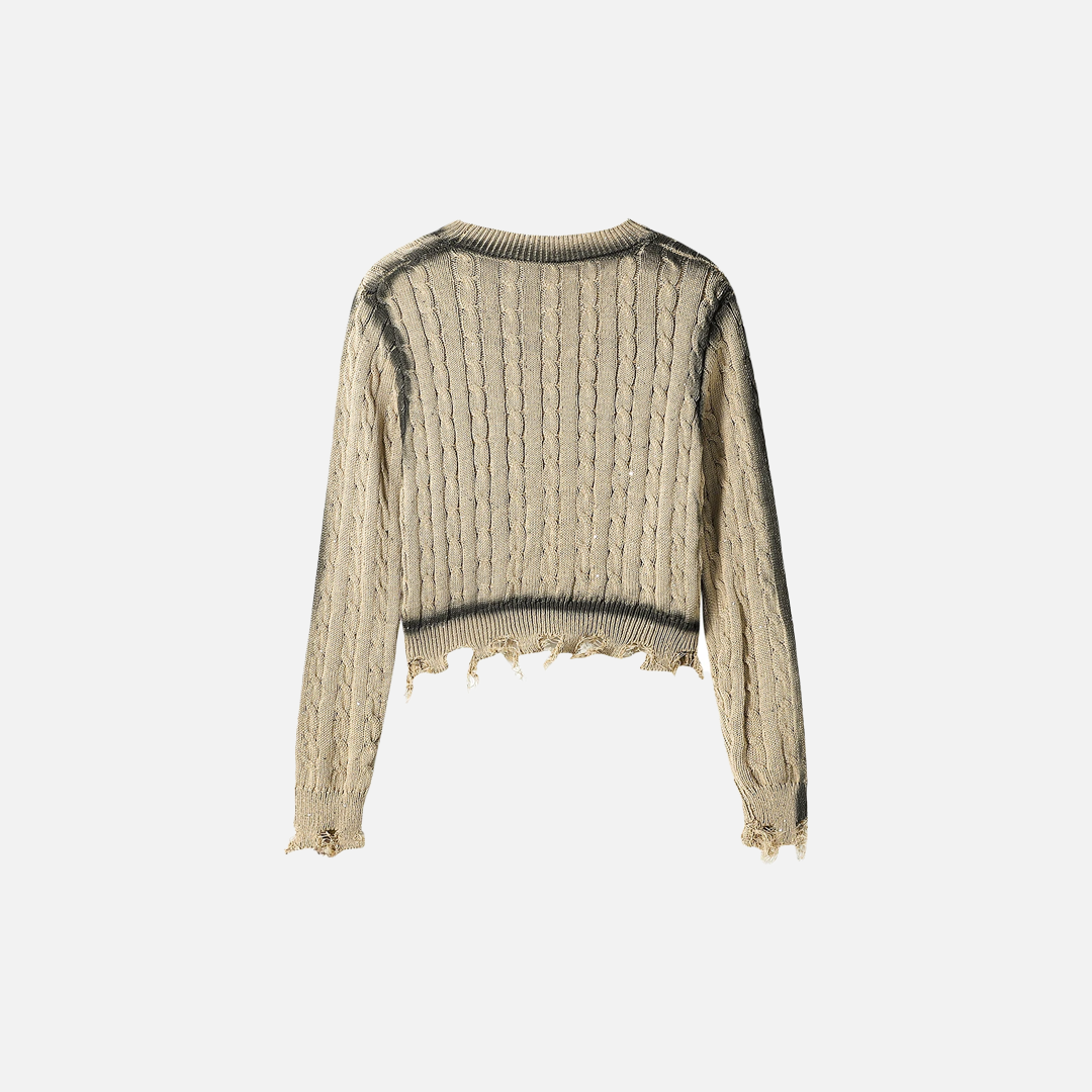 Y2K Retro Contrast Color Ripped Knitted Sweater - Luxuryurbanwear