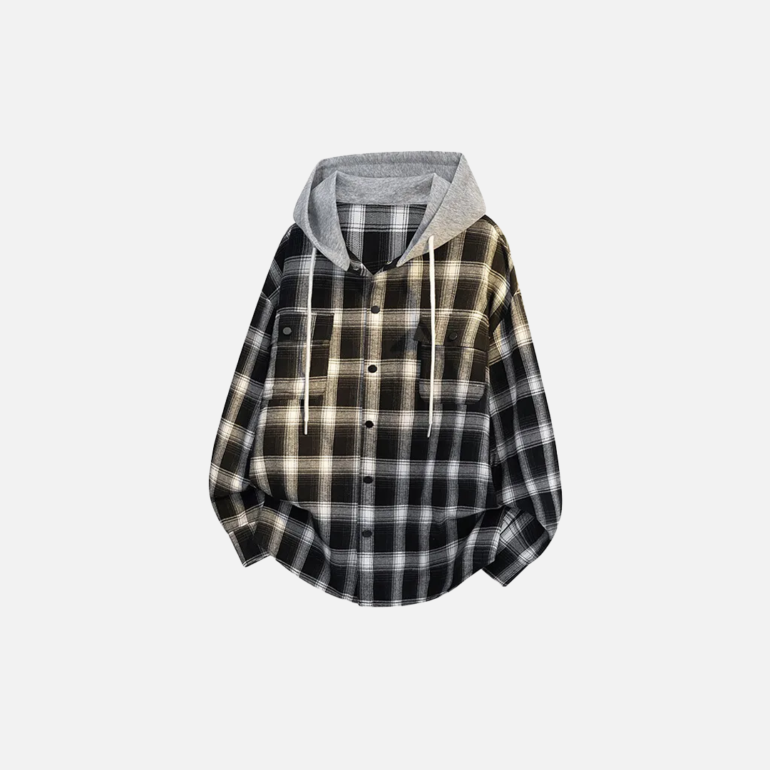 Plaid Oversize Designer Hooded Long Sleeve Shirt - Luxuryurbanwear