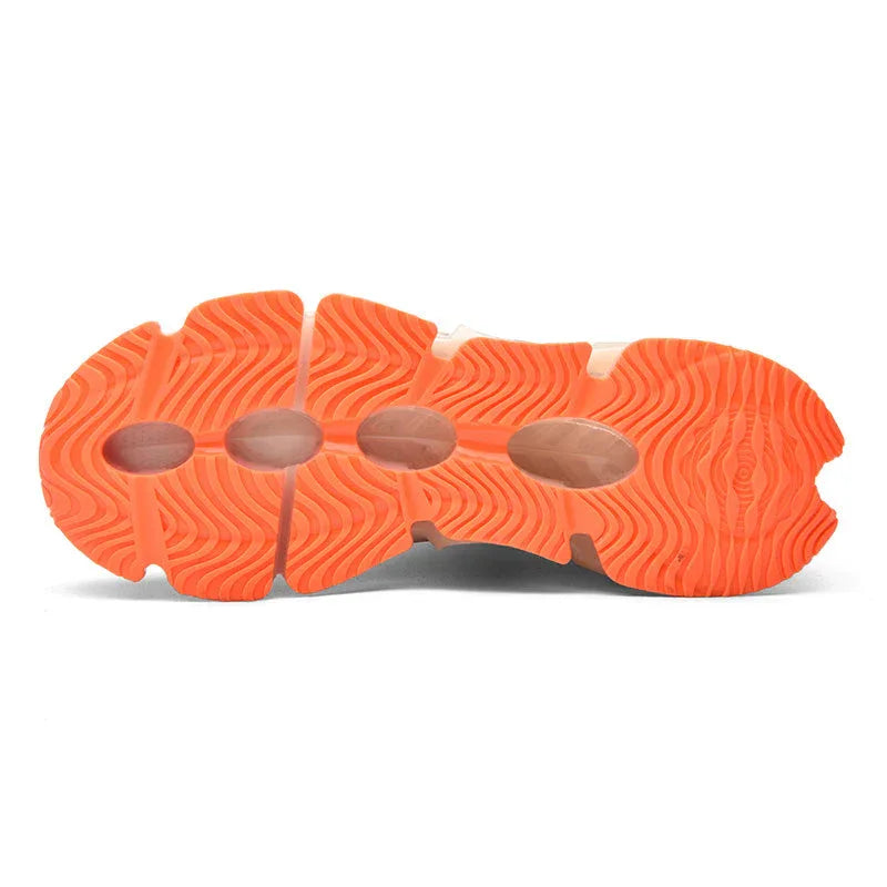 Nova Sole T84 Sneakers - LUXURYURBANWEAR outsole in orange with wave tread pattern, built for grip and urban movement.