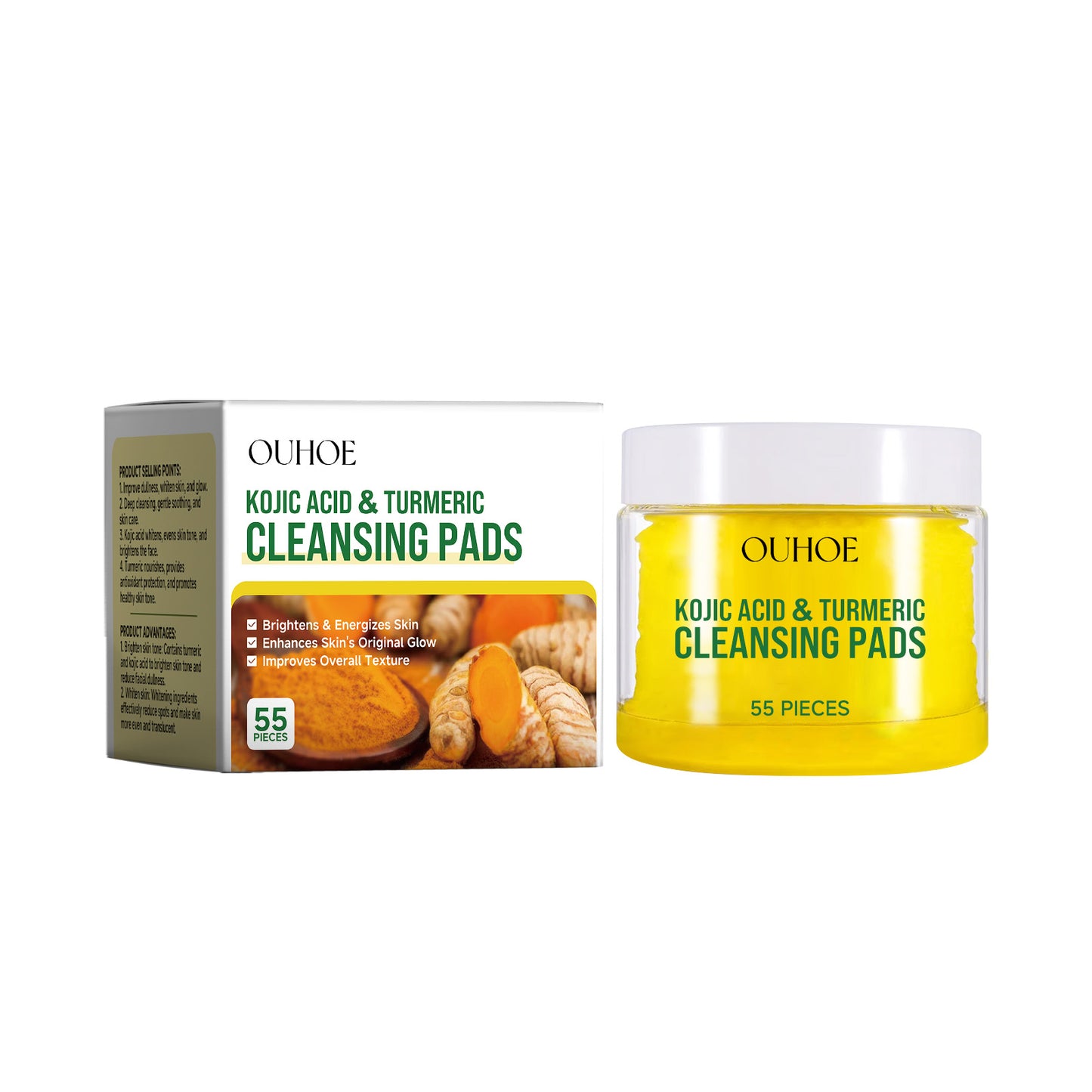 OUHOE Turmeric Cleansing Pad Gently Cleanses Facial Skin, Brightening And Moisturizing Refreshing Skin Care Cleansing Pad
