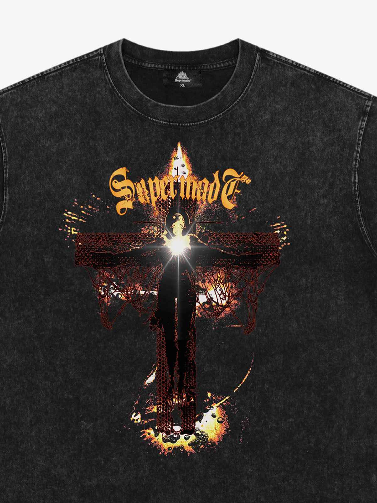 Washed Gothic Cross Graphic T-Shirt