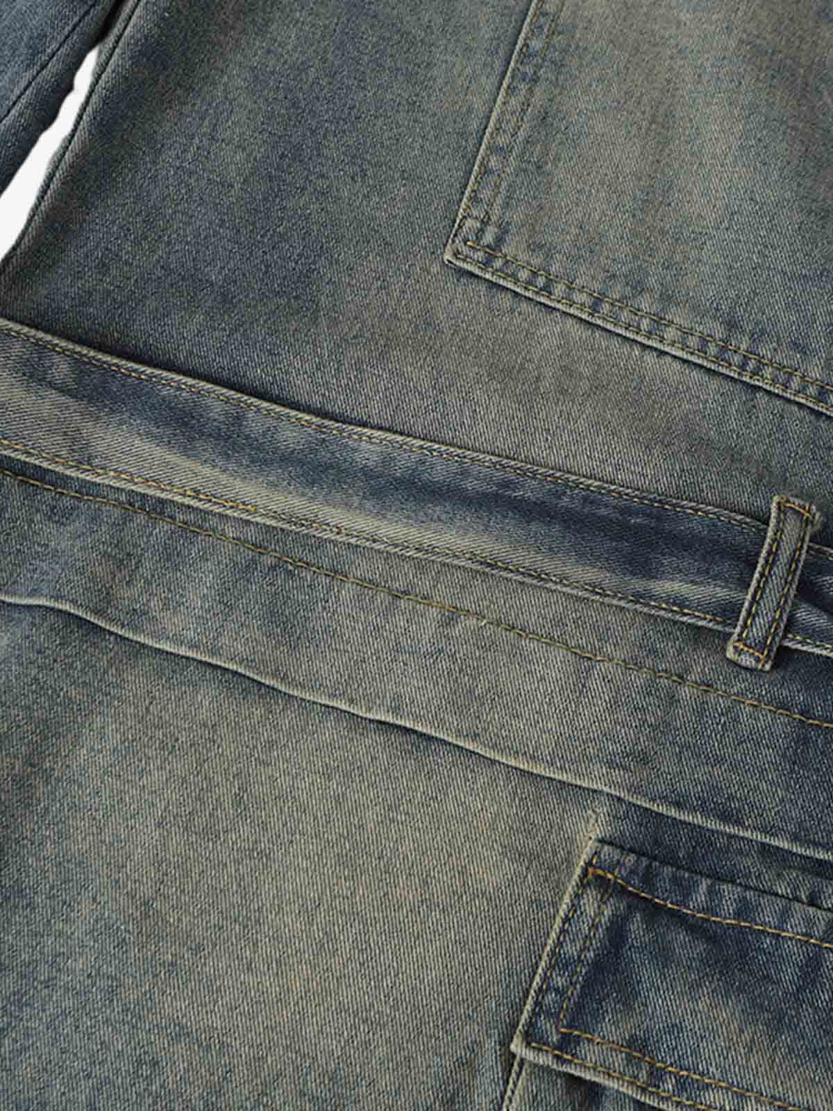 Braided Drawstring Waist Patchwork Cargo Jeans - Luxuryurbanwear