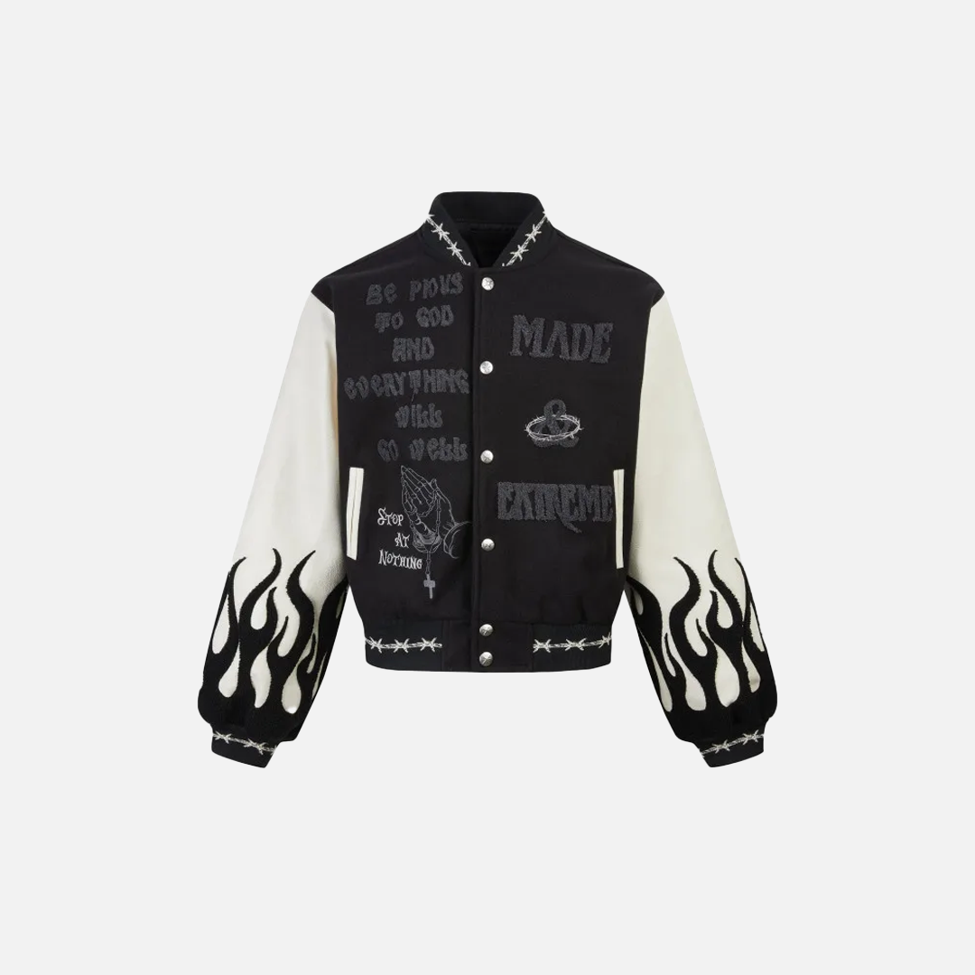 Embroidered Woolen Splice Hip Hop Varsity Jacket - Luxuryurbanwear