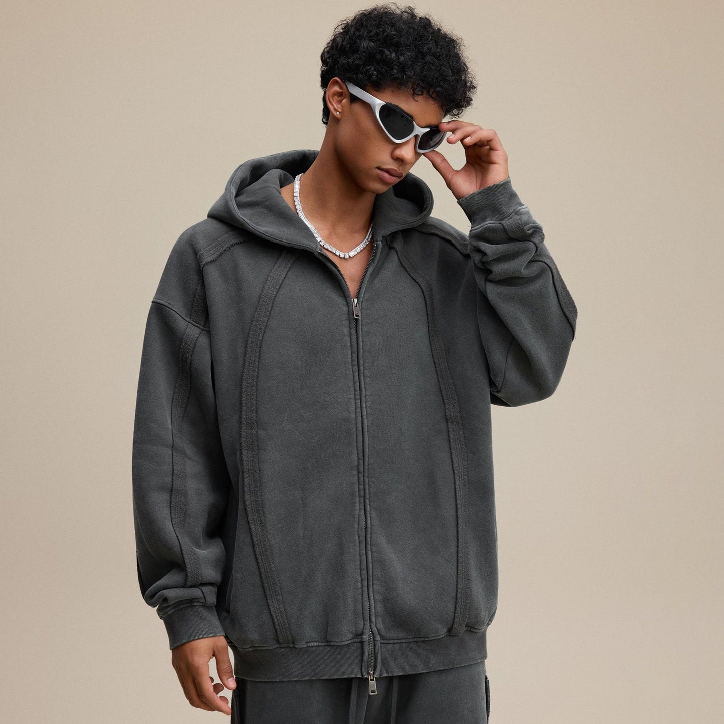 Structured Panel | Baggy Zip-Up Hoodie - Luxuryurbanwear