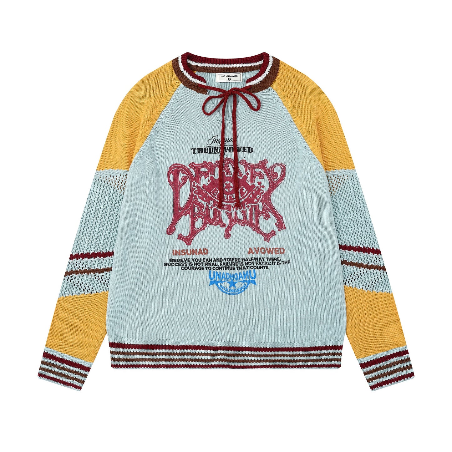 Graphic Script | Mesh-Sleeve Raglan Knit Pullover - Luxuryurbanwear