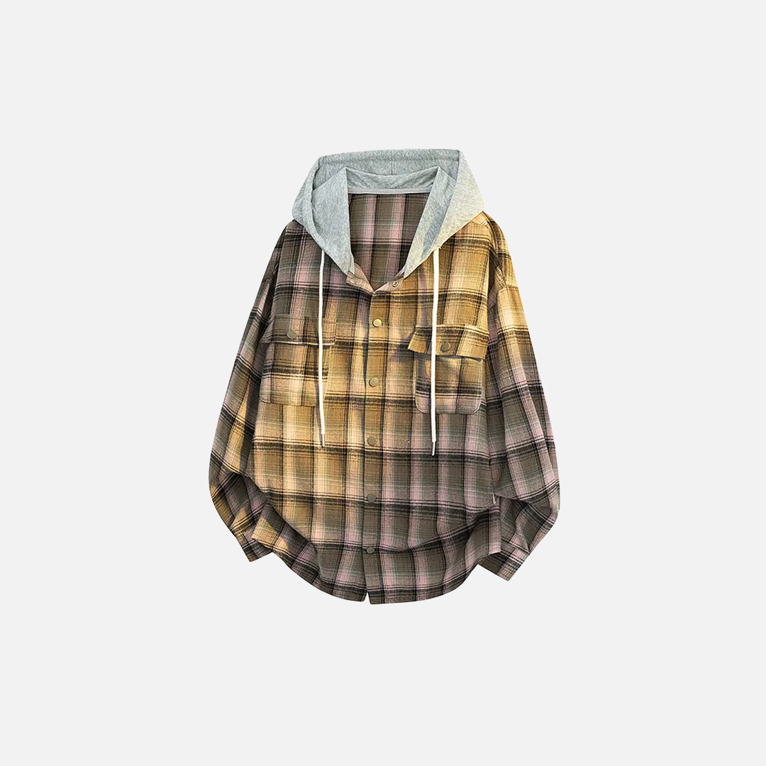 Plaid Oversize Designer Hooded Long Sleeve Shirt - Luxuryurbanwear