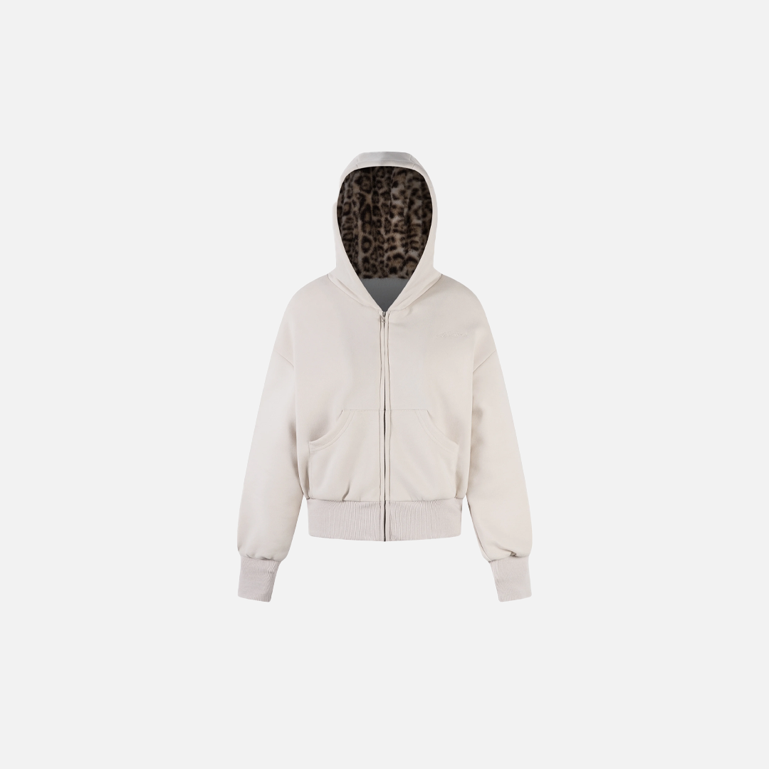 Leopard Spliced Hooded Padded Fleece Jacket - Luxuryurbanwear