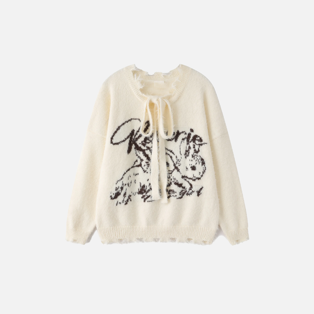 Cozy Aesthetic Distressed Knit Sweater - Luxuryurbanwear