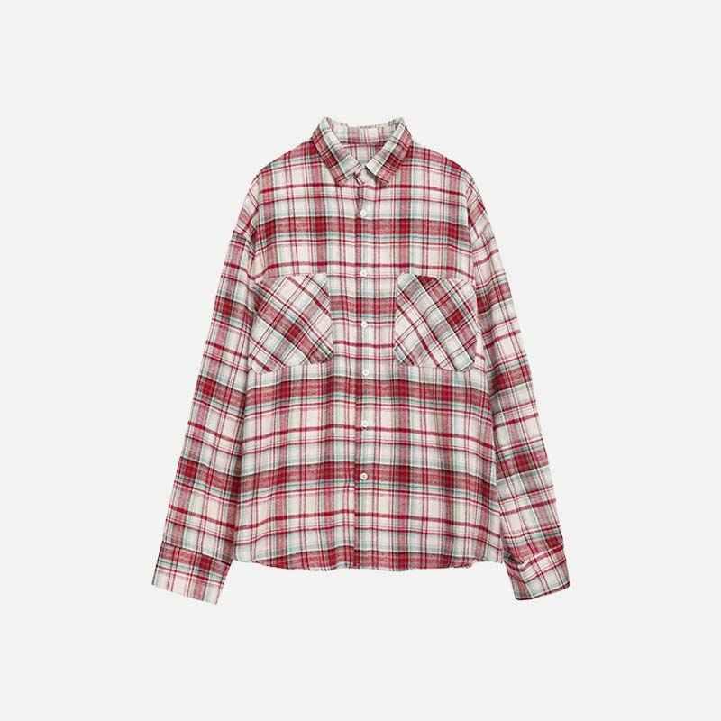 Women Streetwear Cool Color Blocked Grid Chic Cotton Shirt