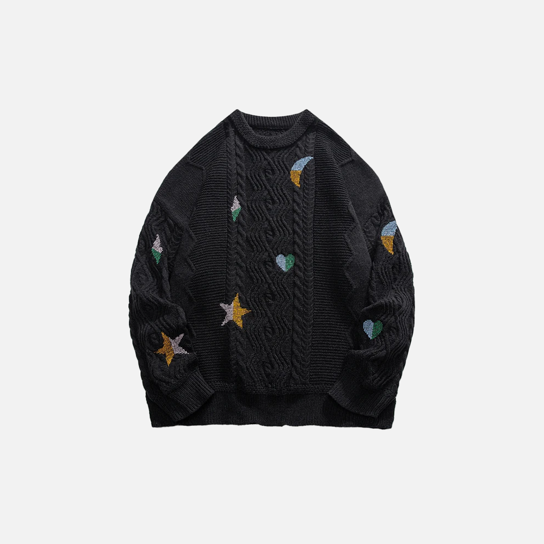 Y2K Cozy Printed Round Neck Knit Sweater - Luxuryurbanwear