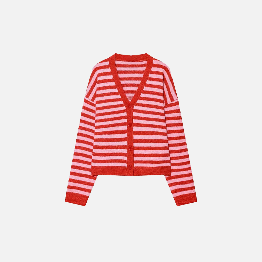 Versatile Striped Retro Loose Knit Cardigan - Luxuryurbanwear