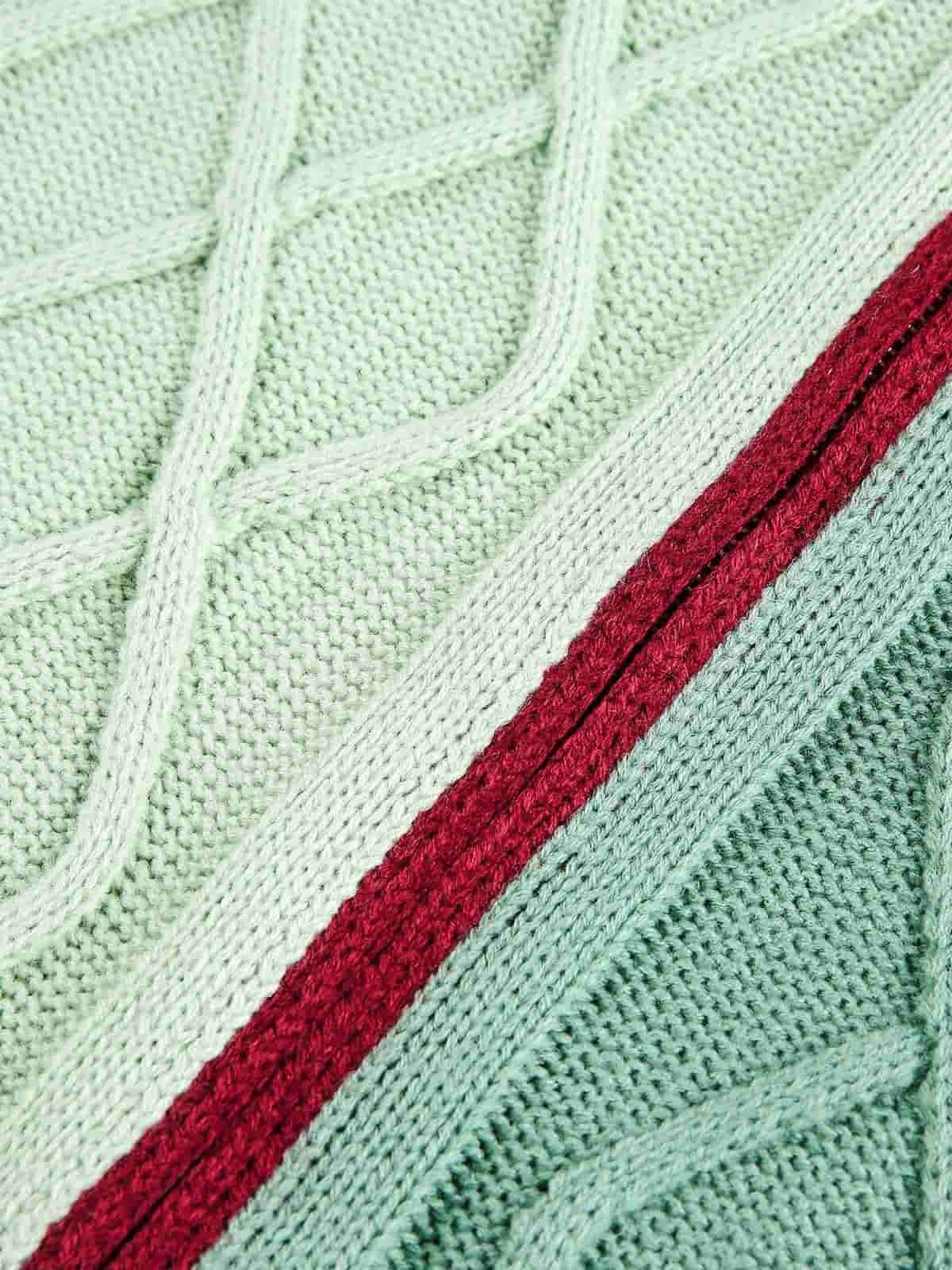 Retro Contrast Color High Neck Knitted Cardigan Sweater