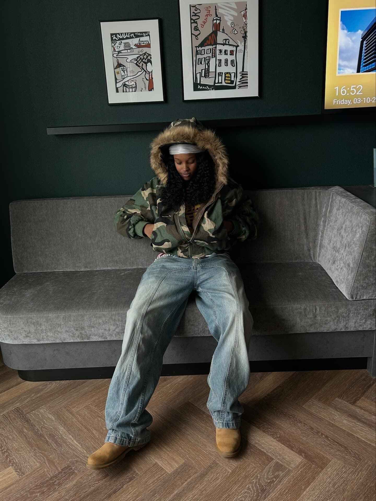 Camouflage Fur Collar Reversible Cotton Jacket - 2499