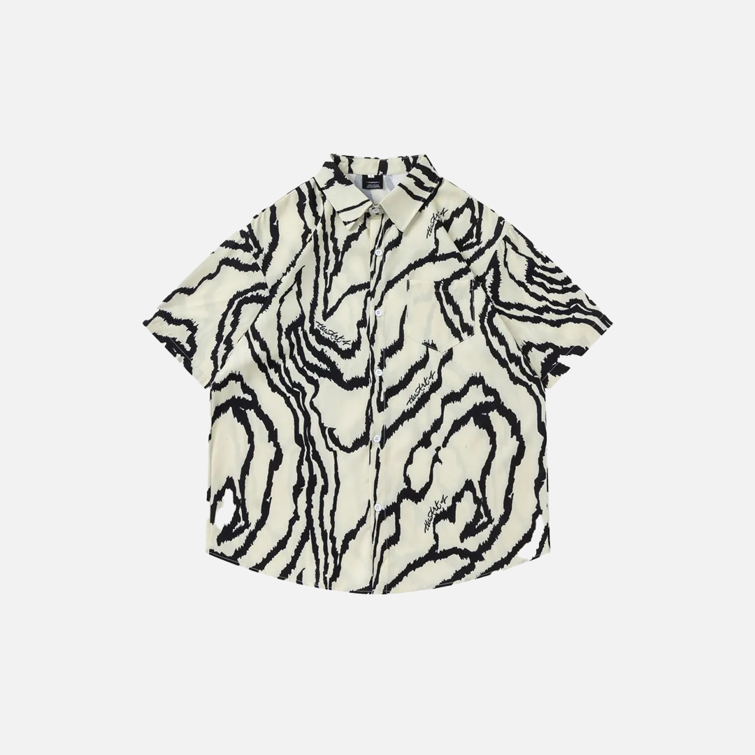 Irregular Stripes Graphic Printed Short Sleeve Shirt - Luxuryurbanwear