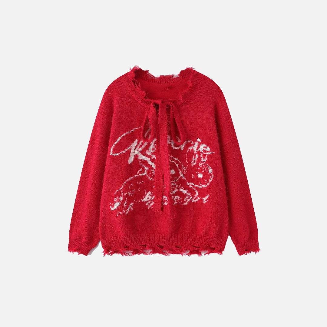 Cozy Aesthetic Distressed Knit Sweater - Luxuryurbanwear