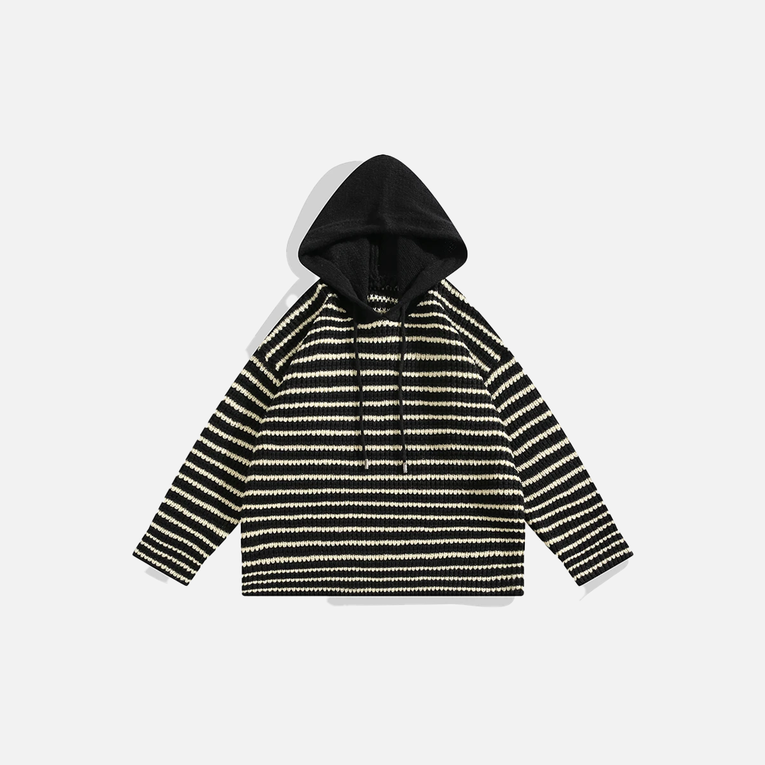Chic Striped Spliced Knitwear Hooded Sweater - Luxuryurbanwear