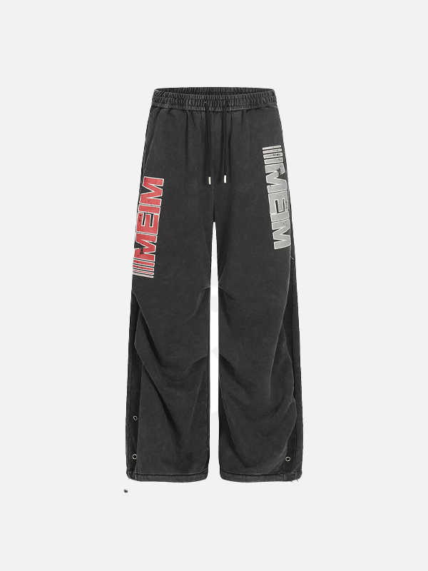 Vintage Letter Print Distressed Loose Wide-Leg Sweatpants - Luxuryurbanwear